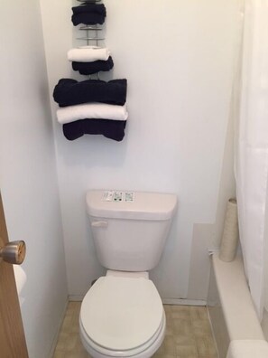 Combined shower/bathtub, free toiletries