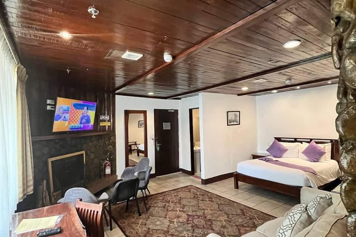 executive suite with fireplace | 1 bedroom, in-room safe, desk, soundproofing