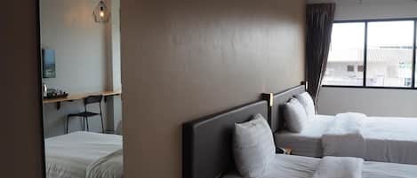 Desk, free WiFi, bed sheets