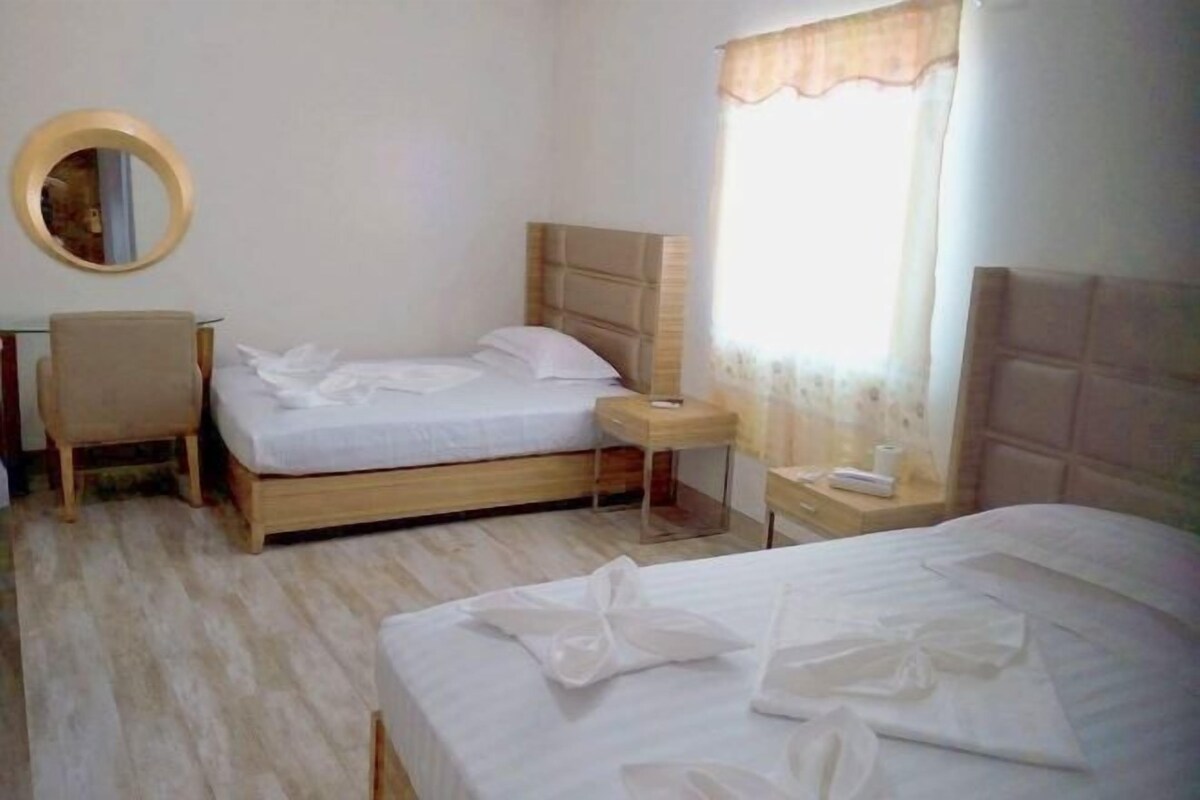 Desk, bed sheets
