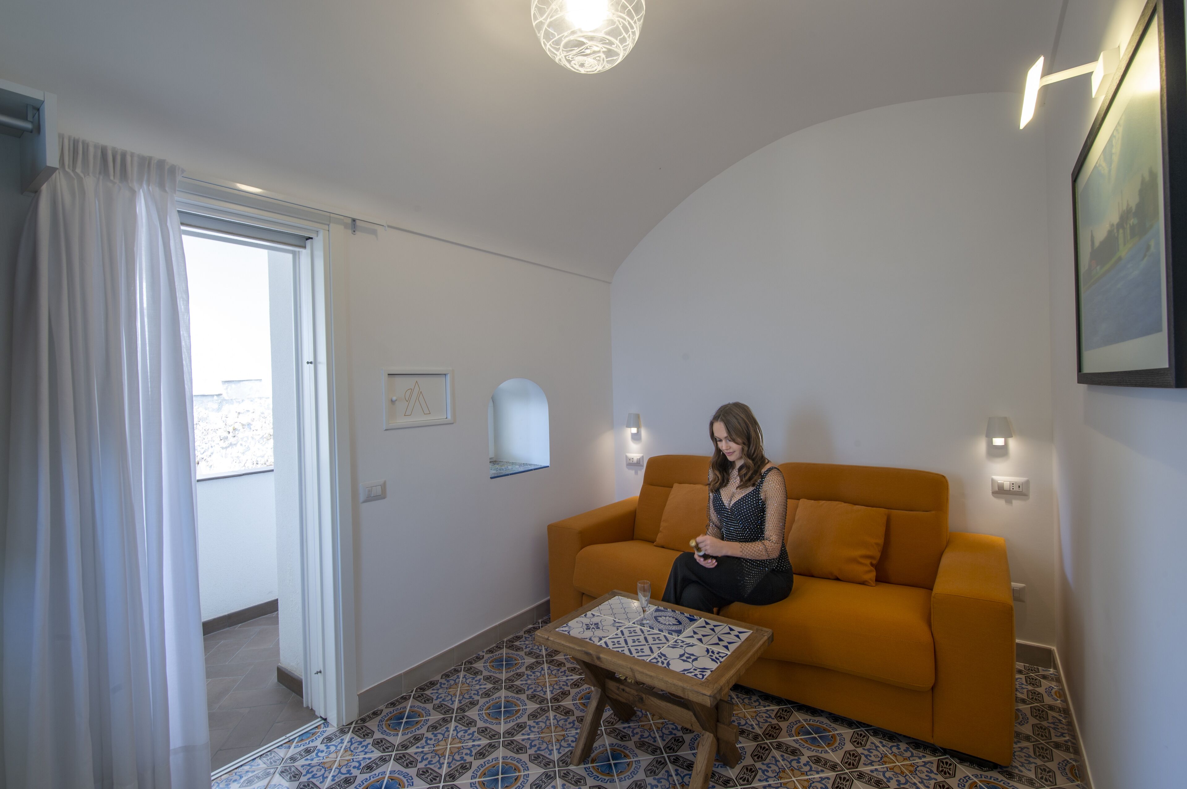 suite with sauna and mini pool with hydromassage | living area | 25-inch lcd tv with satellite channels, tv