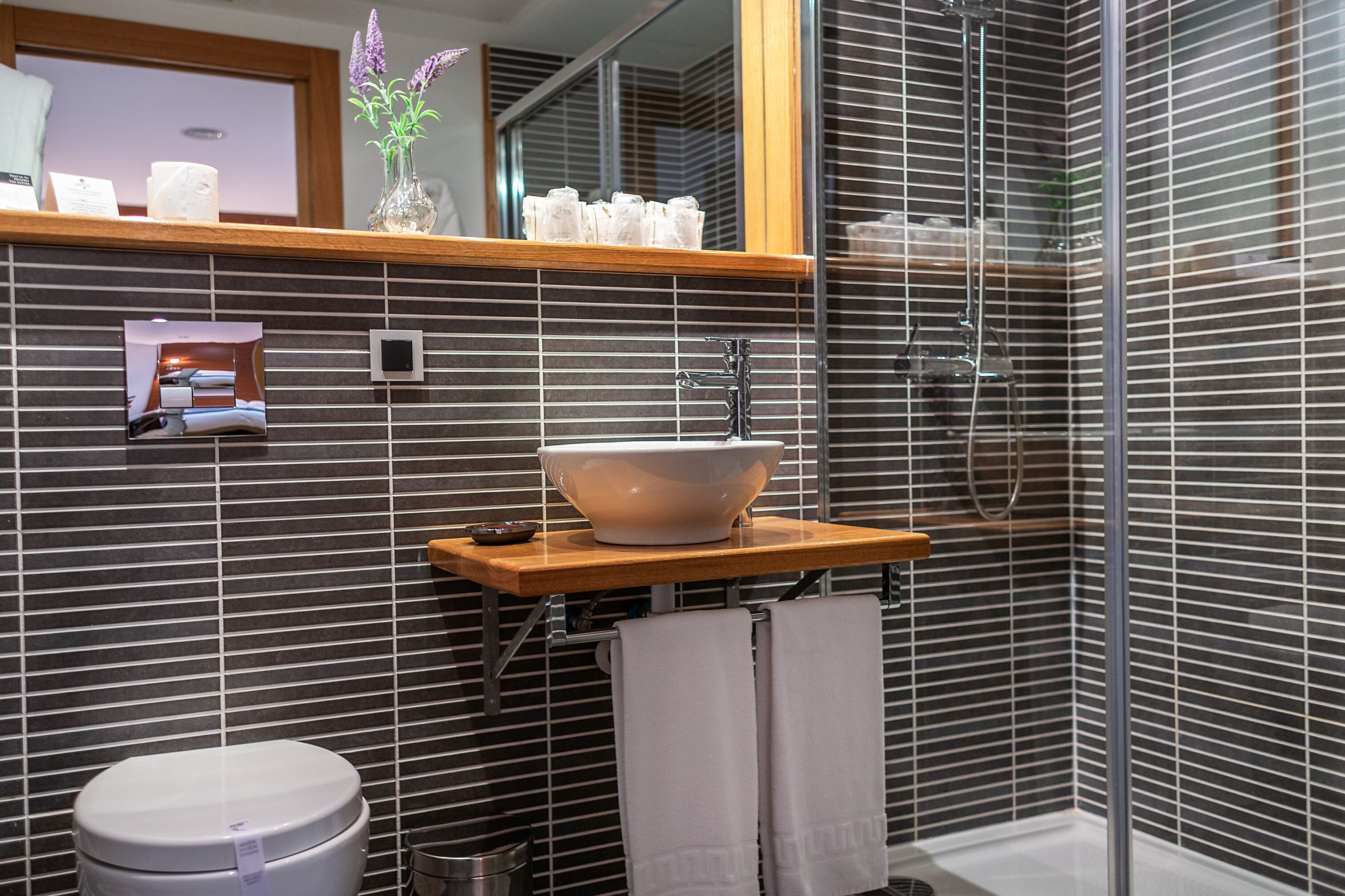 shower, free toiletries, hair dryer, towels