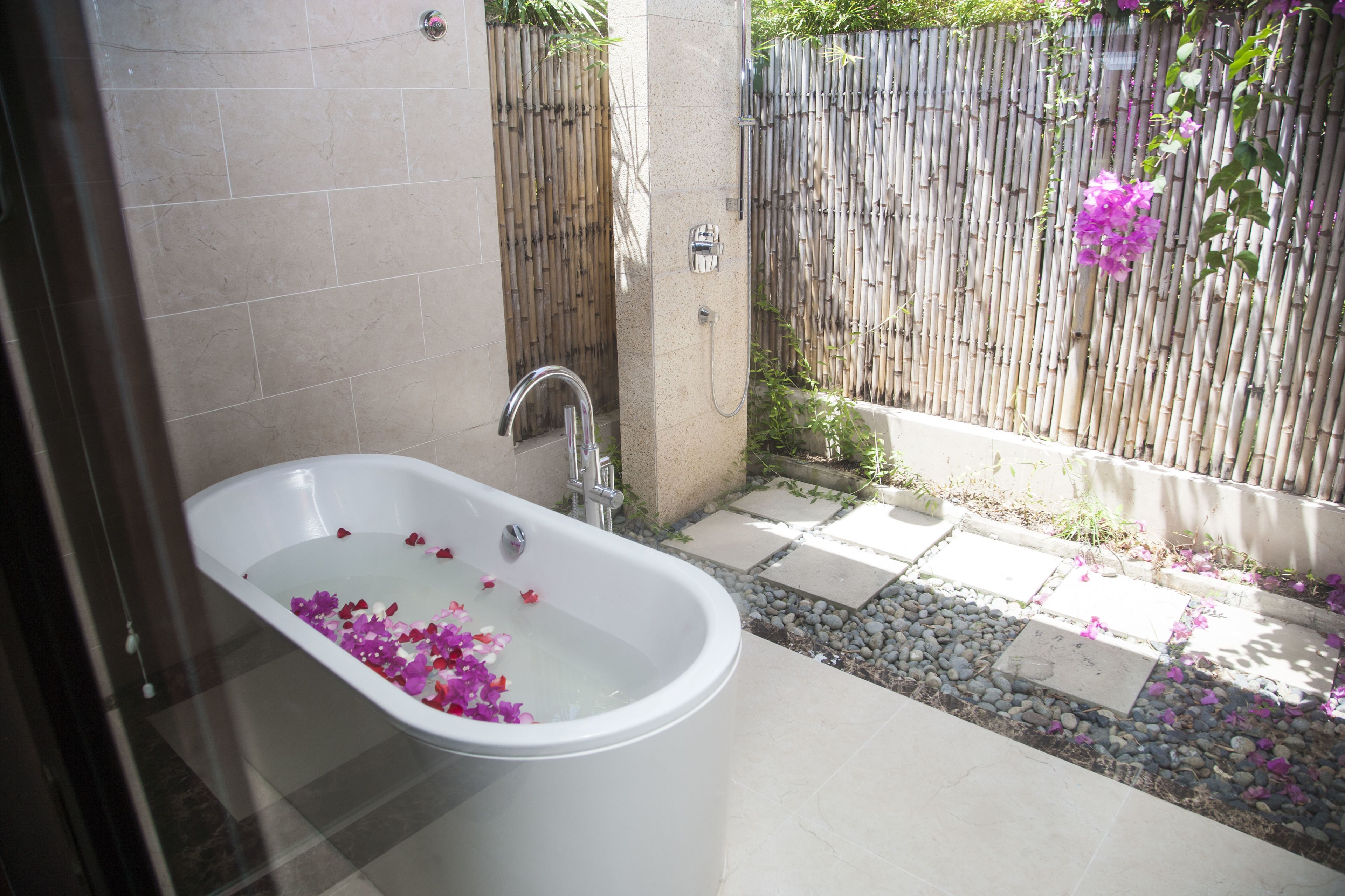 villa, 1 bedroom, private pool | bathroom | bathtub, designer toiletries, hair dryer, bathrobes