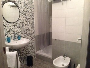 Shower, free toiletries, hair dryer, bidet