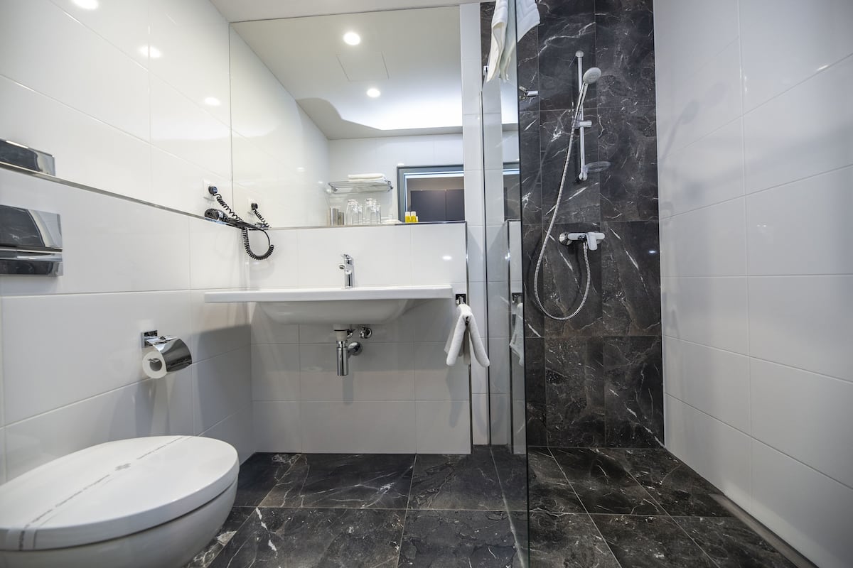 free toiletries, hair dryer, towels, soap