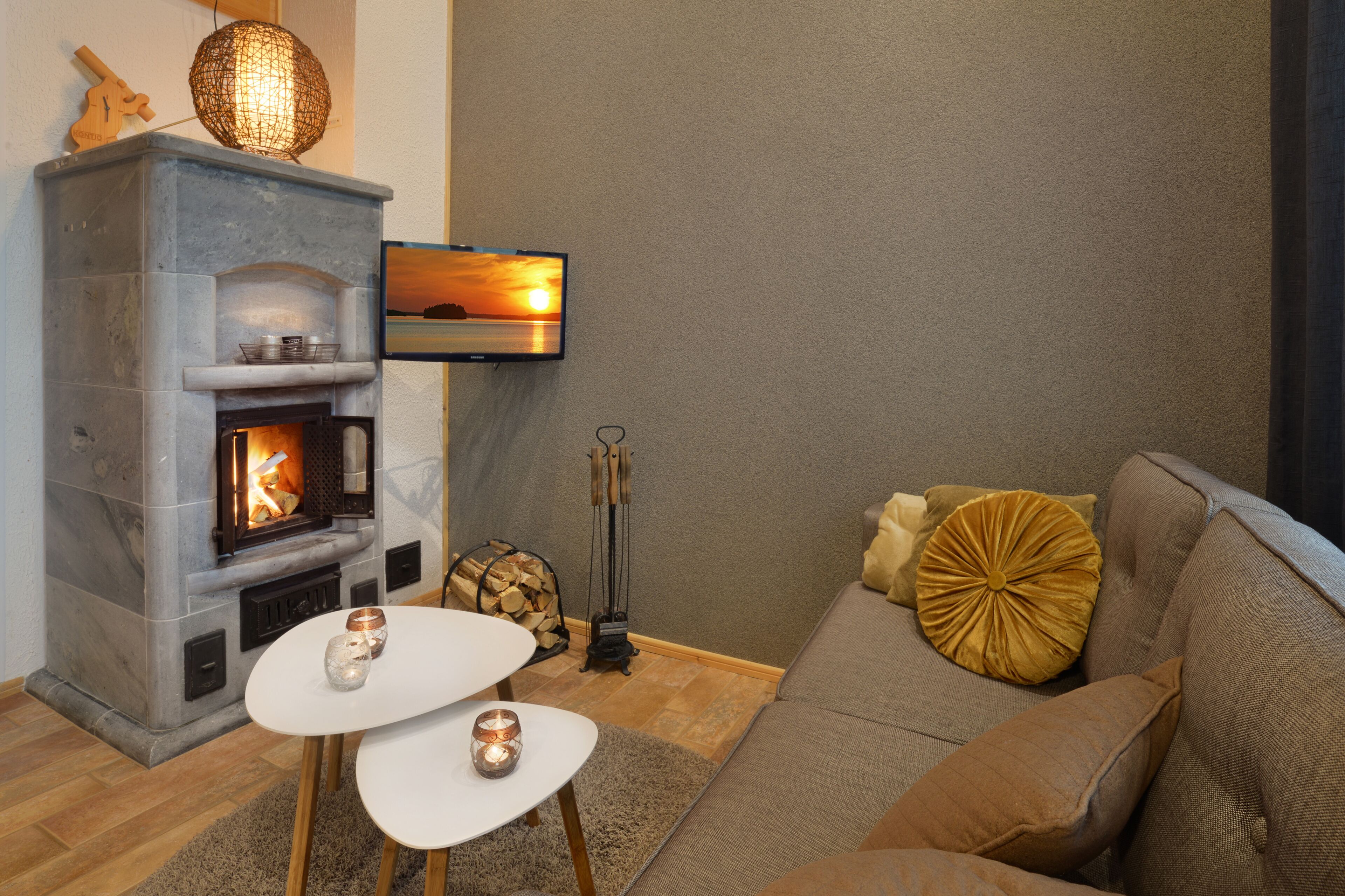 Superior Apartment 4, Sauna (Pets allowed - Bed Linens Available for Extra Cost) | Living area | 48-inch flat-screen TV with cable channels, TV, fireplace