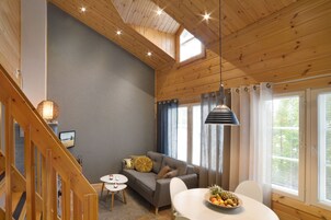 Superior Apartment 4, Sauna (Pets allowed - Bed Linens Available for Extra Cost) | Living area | 48-inch flat-screen TV with cable channels, TV, fireplace