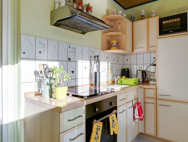 Fridge, microwave, oven, coffee/tea maker