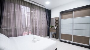 Căn hộ Executive, 3 phòng ngủ, quang cảnh thành phố | 2 phòng ngủ, bàn, bàn ủi/dụng cụ ủi quần áo