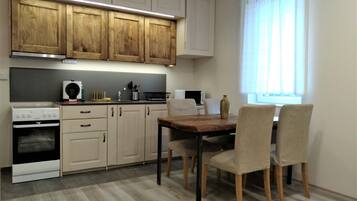 Apartamento de diseño, 1 habitación | Cocina privada | Frigorífico, horno, placa de cocina y lavavajillas