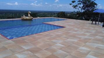 Outdoor pool, pool umbrellas