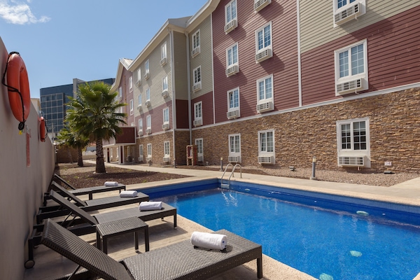 Outdoor pool, open 9:00 AM to 8:00 PM, pool umbrellas, sun loungers