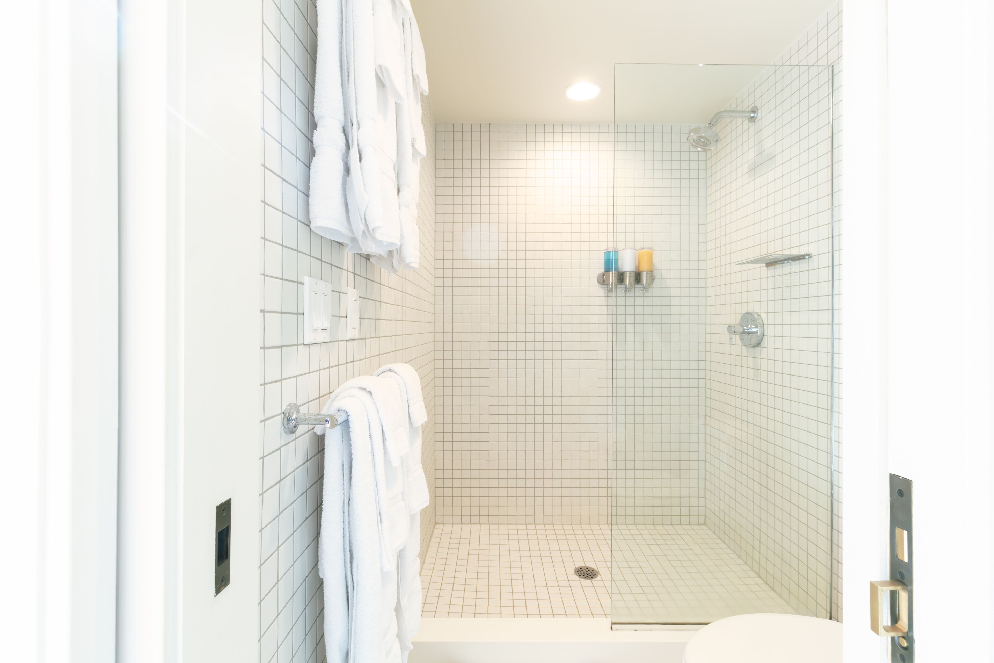 Shower, free toiletries, towels