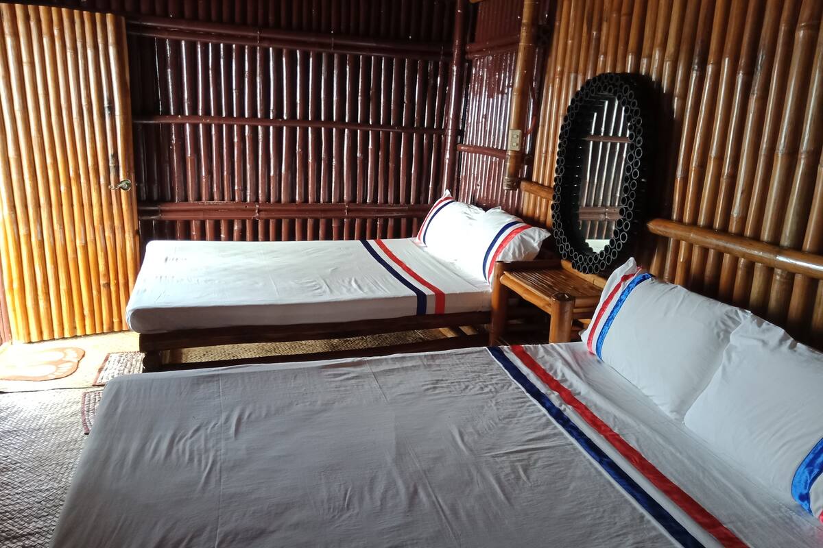 Family Bungalow, 2 Double Beds, Beach View, Beachfront | In-room safe, desk