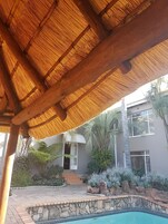Outdoor pool, pool umbrellas