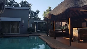 Outdoor pool, pool umbrellas