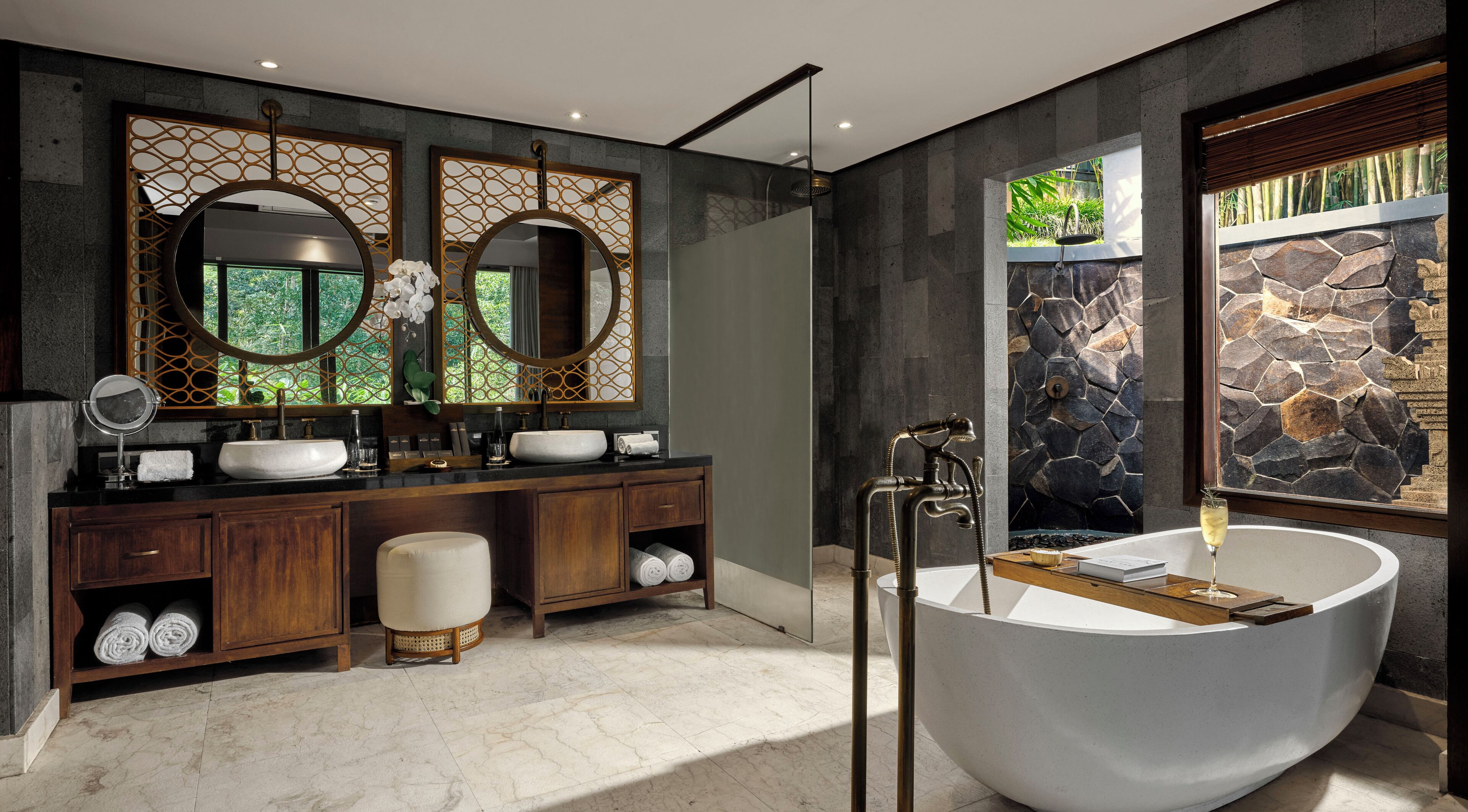 deluxe villa, 1 bedroom, private pool, valley view | bathroom | separate bathtub and shower, deep-soaking bathtub, free toiletries