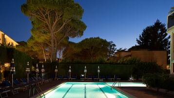 Outdoor pool, open 8:00 AM to 8:30 PM, pool umbrellas, sun loungers