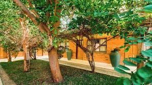 A brick building with large windows and a well-maintained lawn. - Premier Guest Lodge (Victoria Falls)