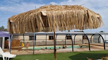Indoor pool, open 10:00 AM to 8:00 PM, sun loungers