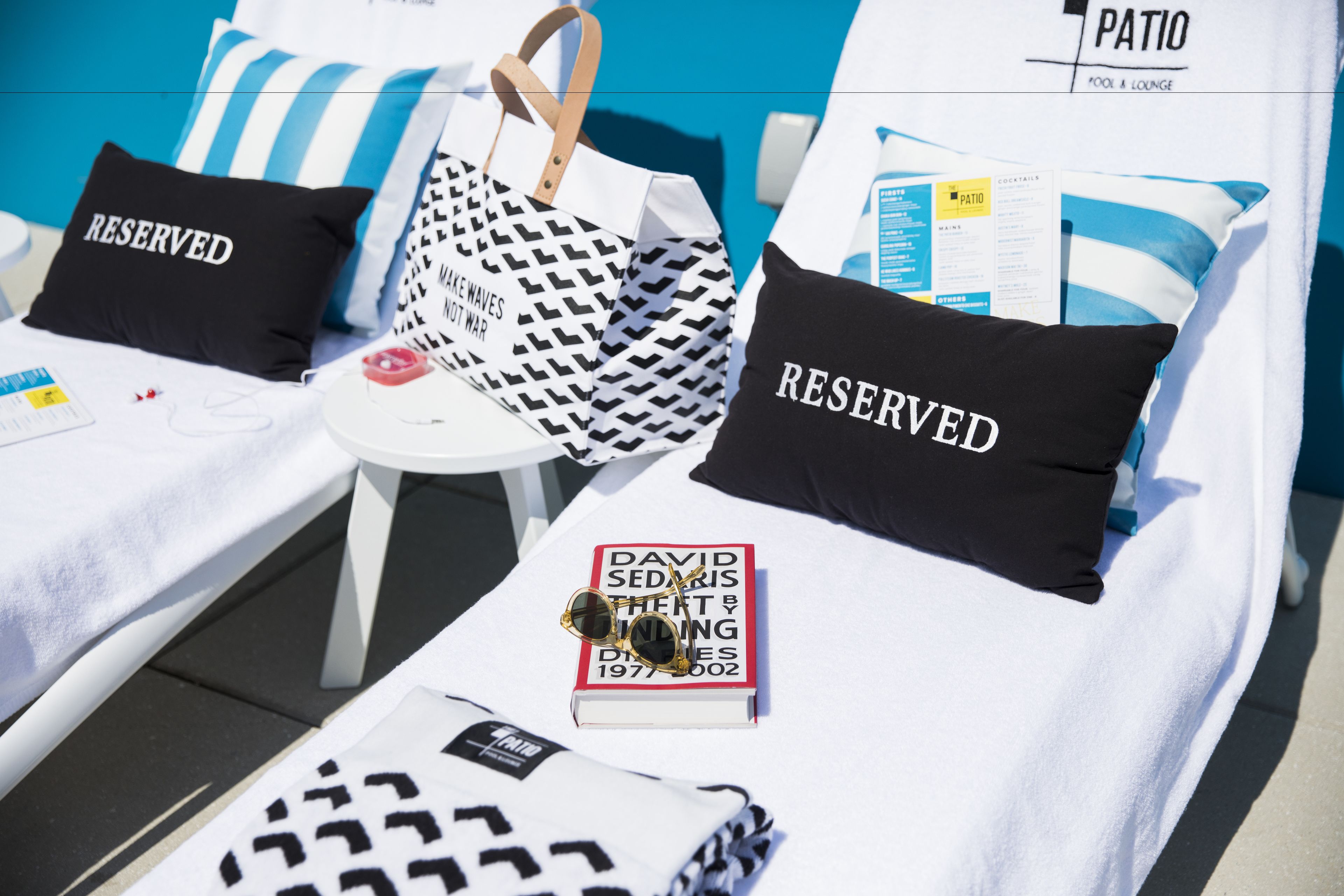 outdoor pool, pool loungers