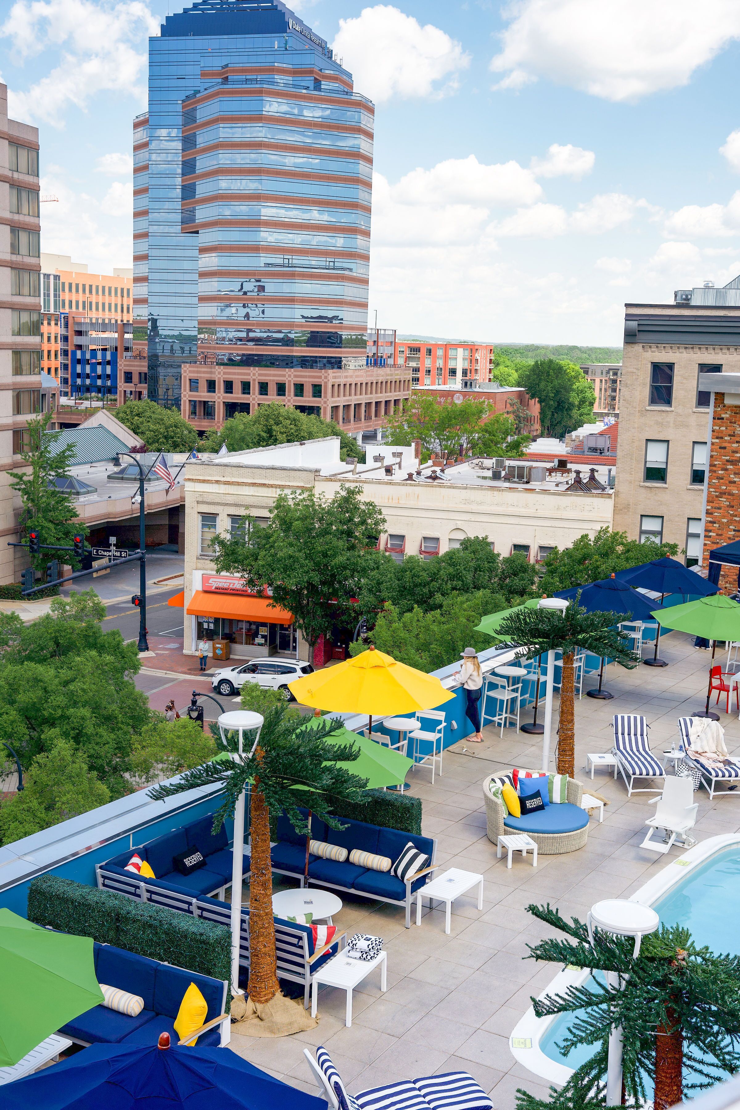 outdoor pool, pool loungers