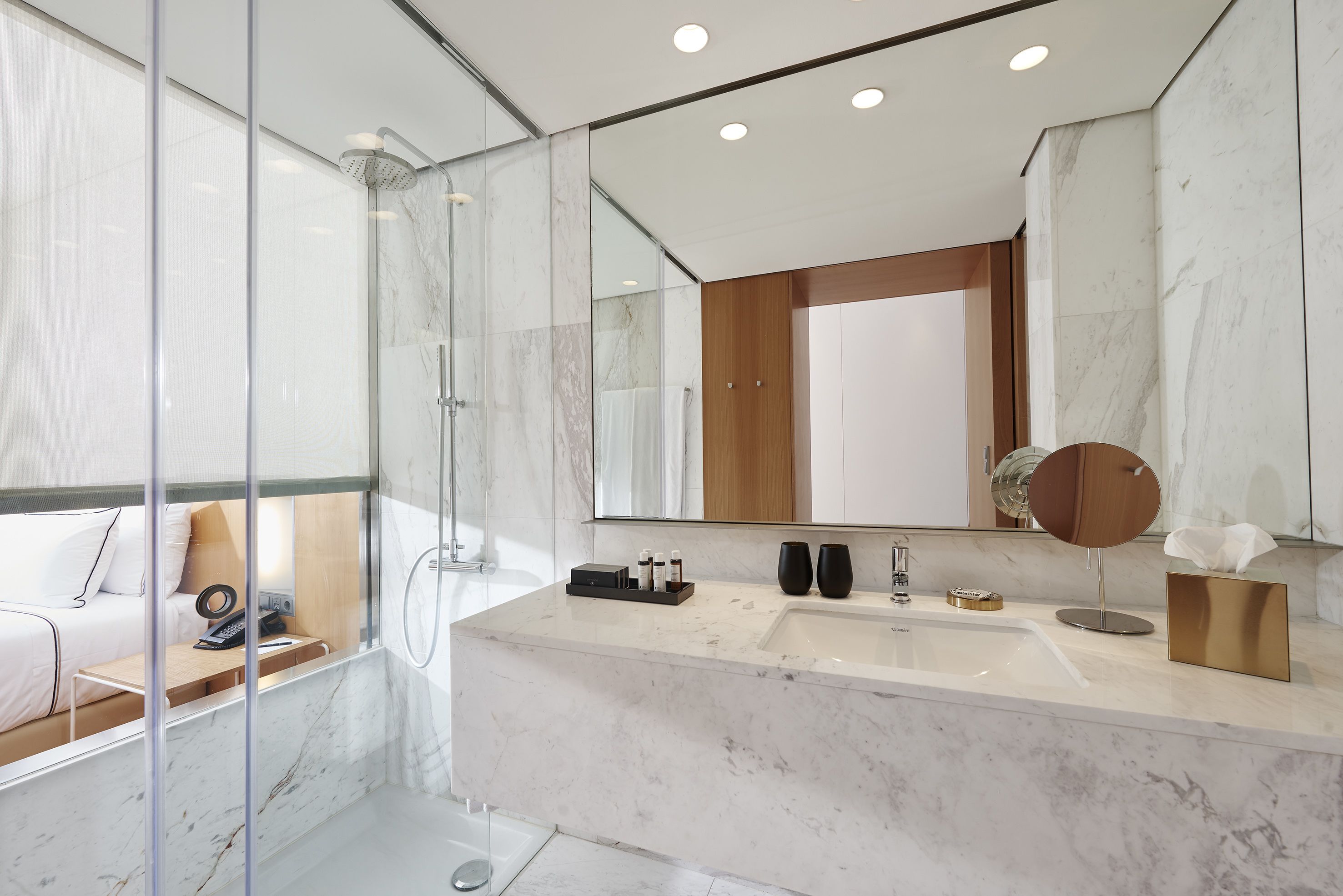 eco-friendly toiletries, hair dryer, towels