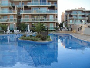 Outdoor pool, pool umbrellas