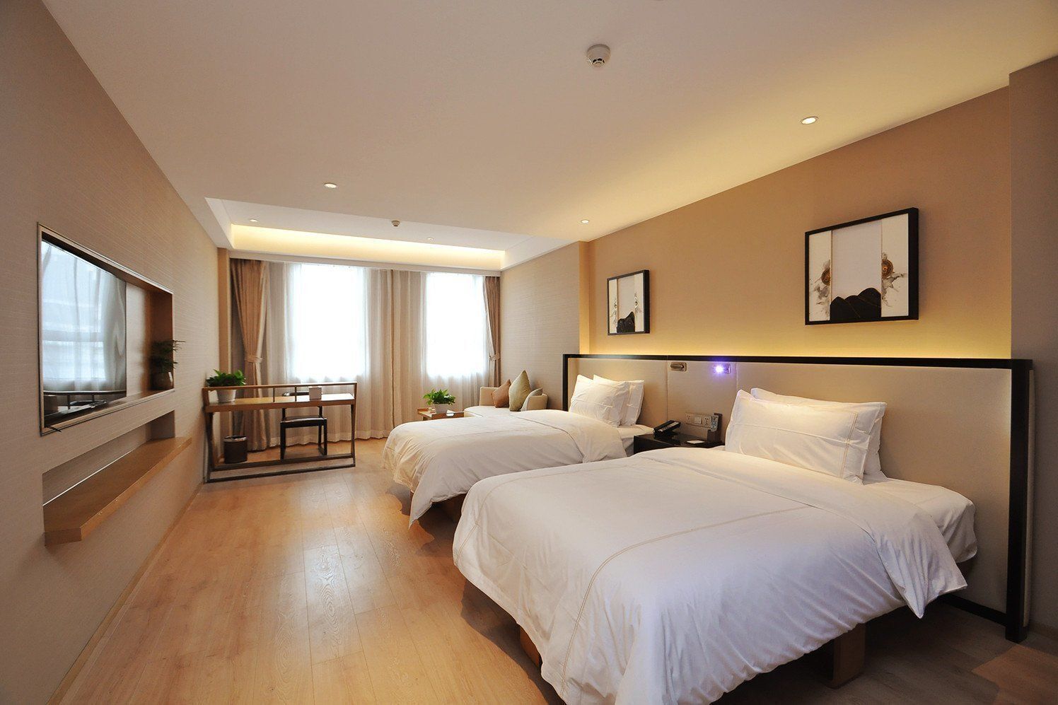 Minibar, desk, blackout curtains, iron/ironing board