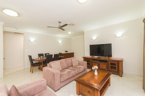 102-cm flat-screen TV with cable channels, TV, DVD player