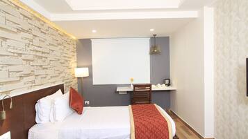 In-room safe, desk, laptop workspace, soundproofing
