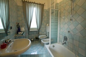 Hair dryer, bidet, towels