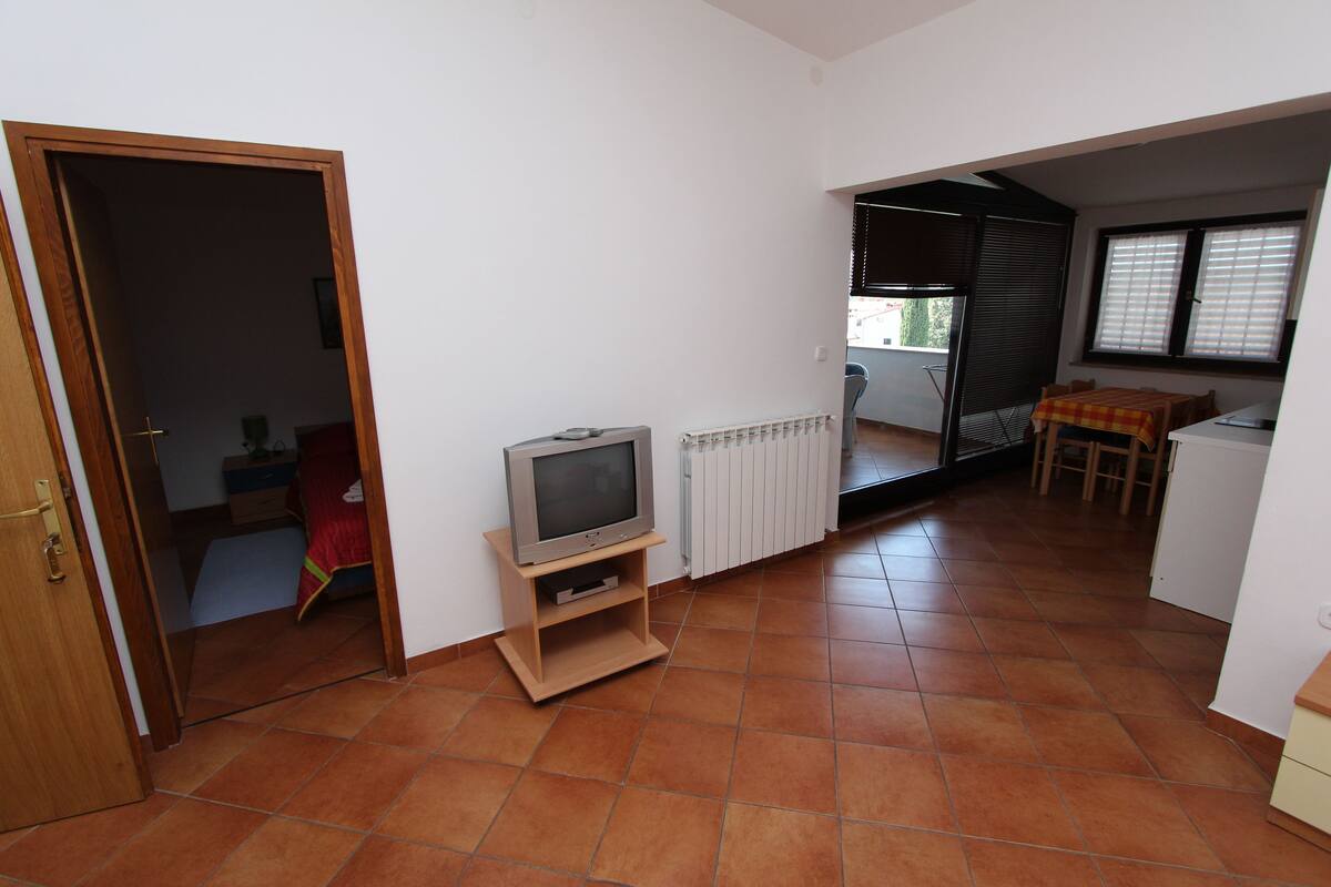 One Bedroom Apartment, Terrace, City View (5 People) | Sala de estar | TV de tela plana 104 cm com canais a cabo, TV, lareira