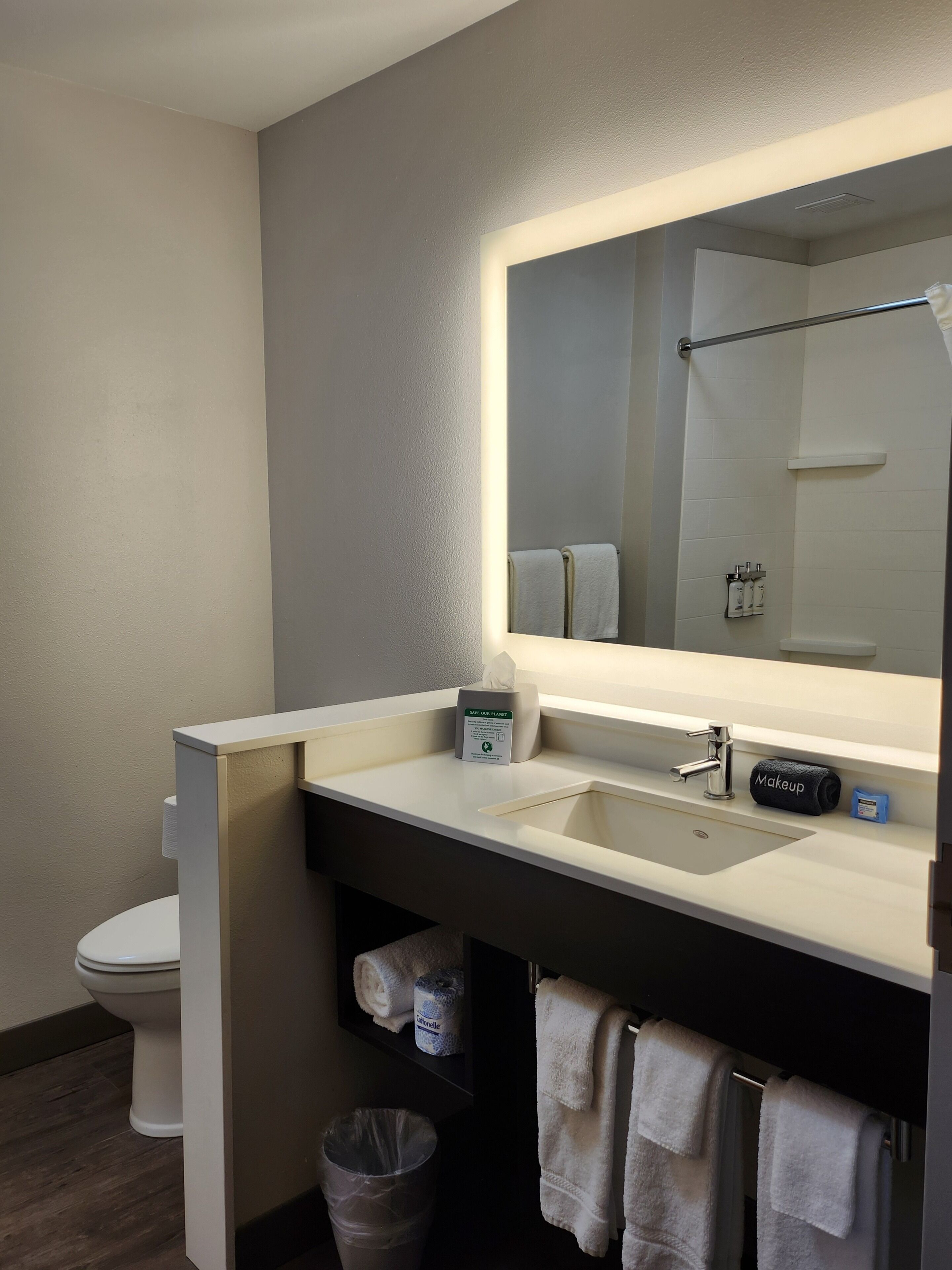 free toiletries, hair dryer, towels