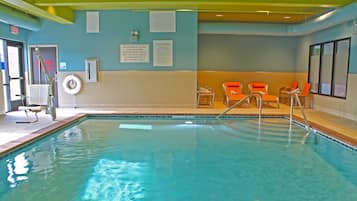 Indoor pool, open 8 AM to 10 PM, sun loungers