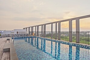 Enjoy a refreshing swim with a view of the surrounding landscape from our rooftop pool.