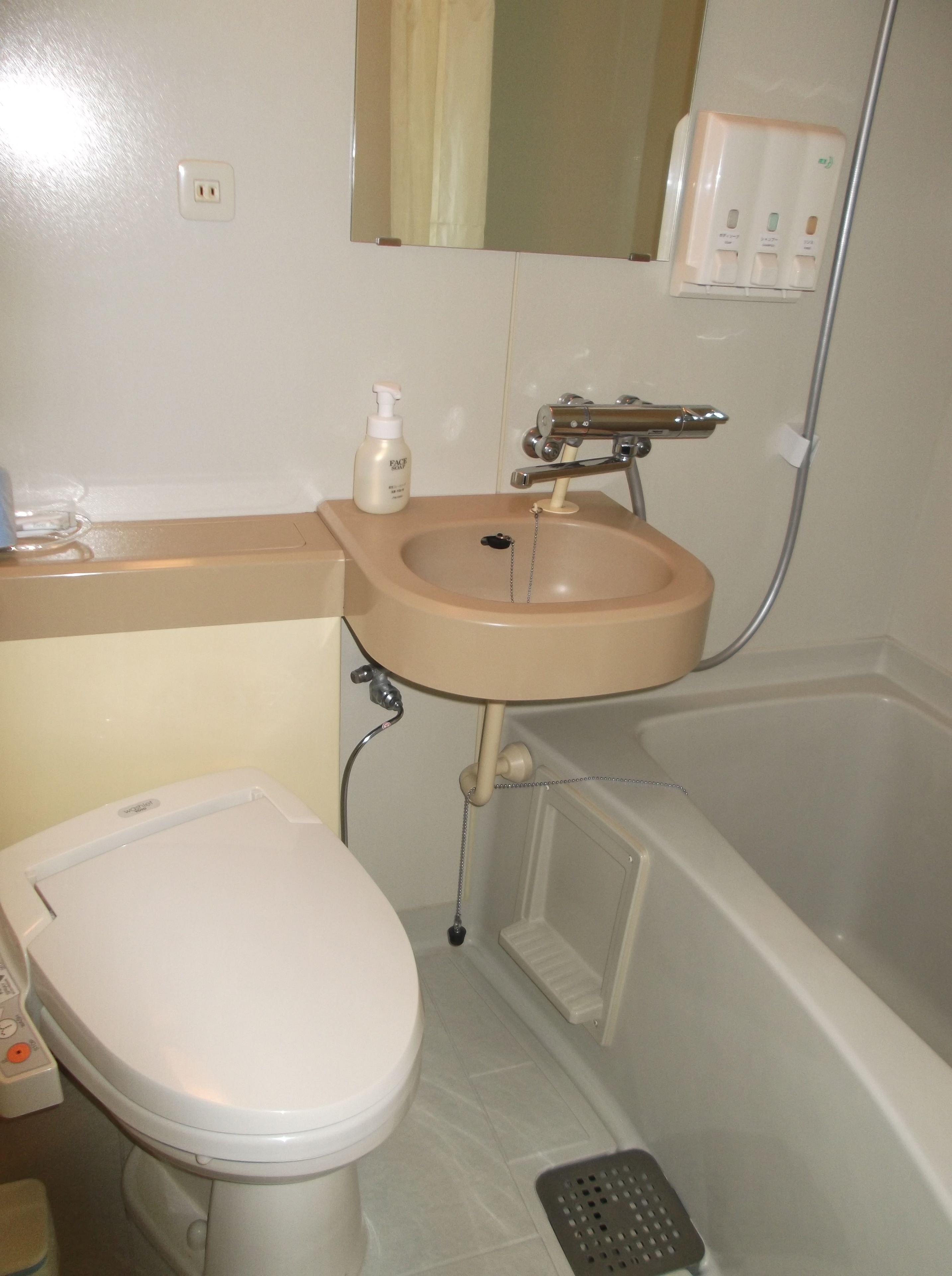 combined shower/bathtub, free toiletries, hair dryer, bathrobes