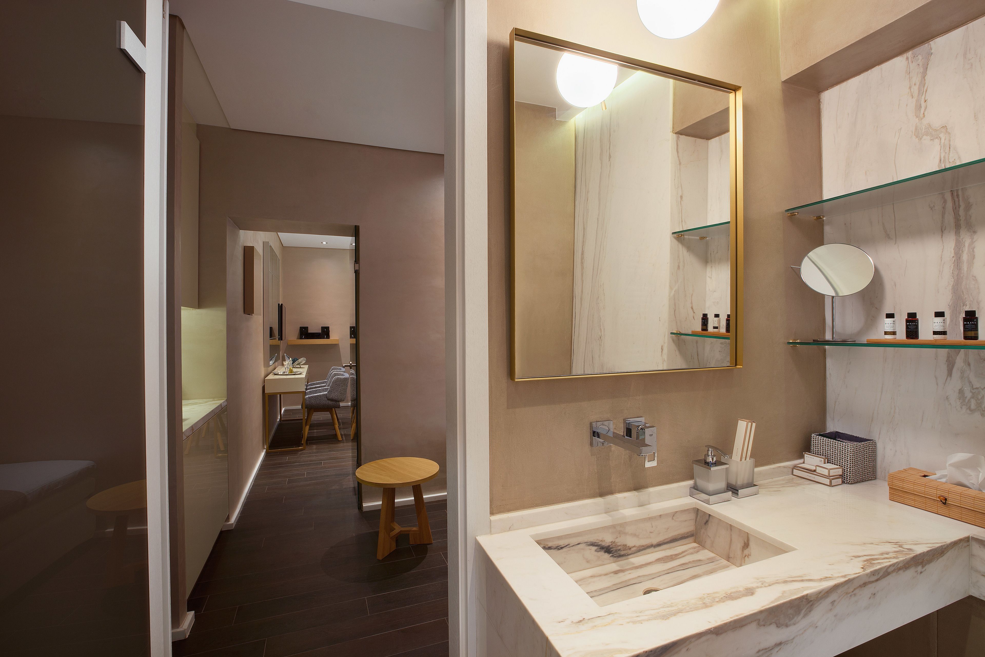 superior suite with old town view and balcony | bathroom | shower, designer toiletries, hair dryer, slippers