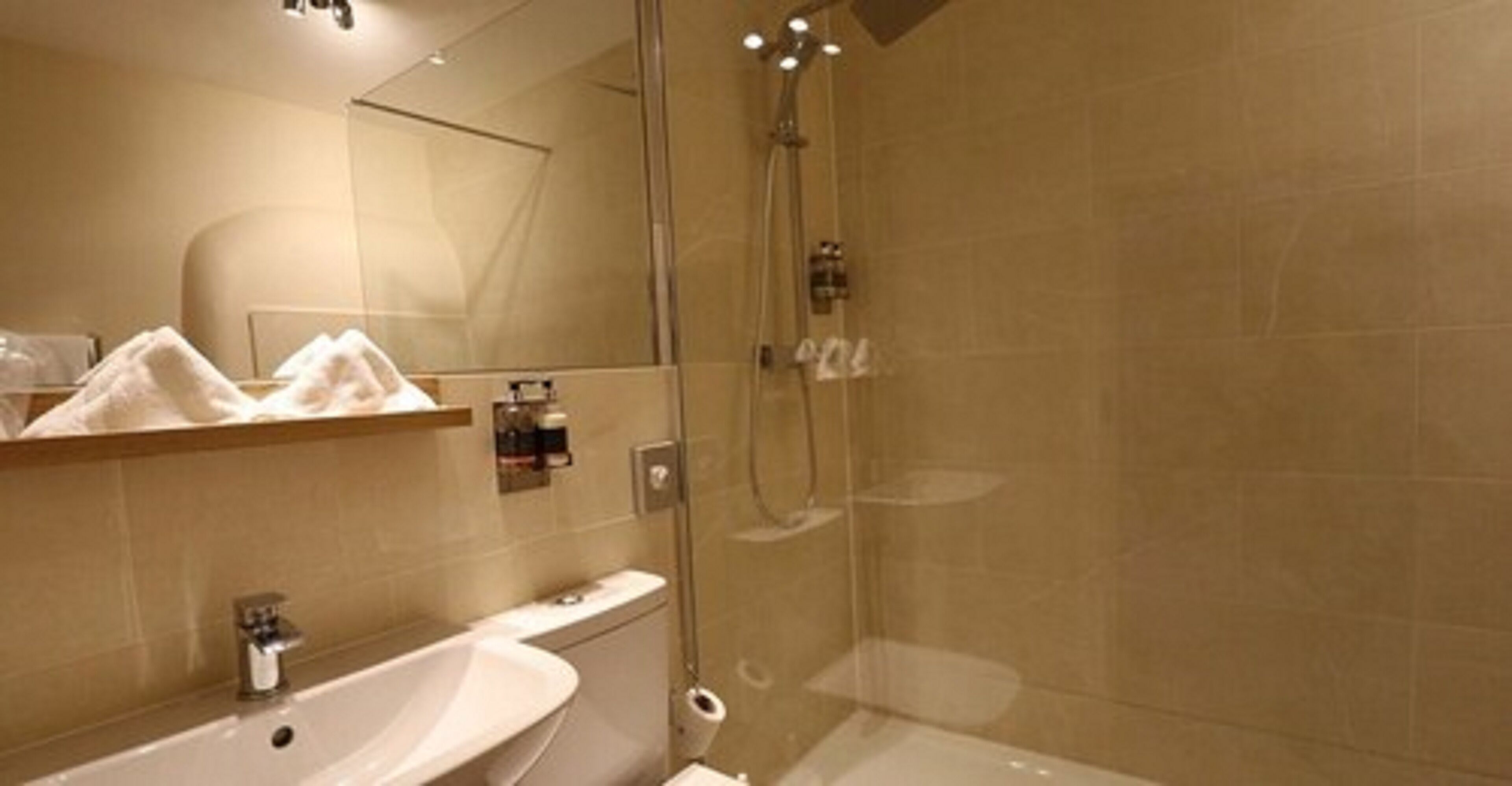 shower, free toiletries, hair dryer, bathrobes