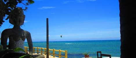 On the beach, sun-loungers, snorkelling, kayaking