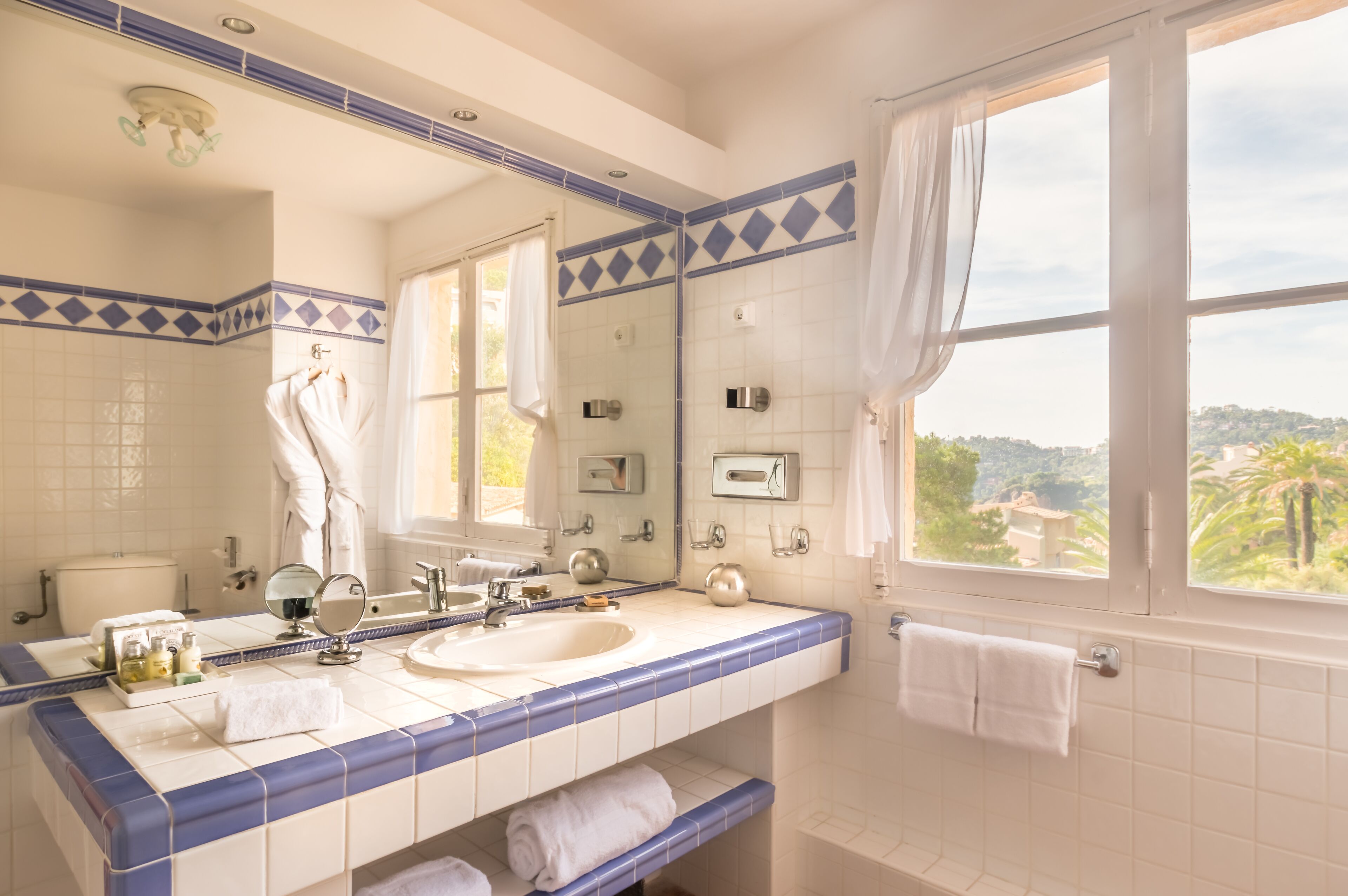 free toiletries, hair dryer, slippers, towels