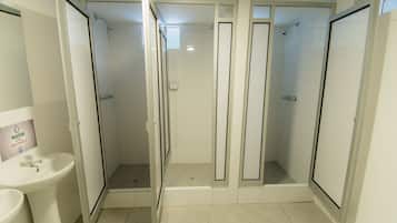 Shower, rainfall showerhead, towels