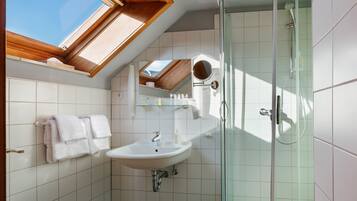 Shower, free toiletries, hair dryer, towels
