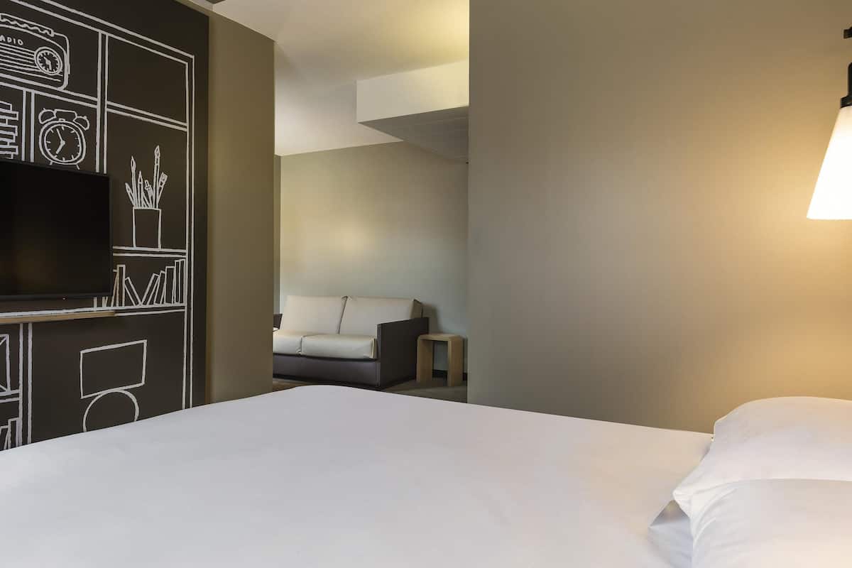 comfort room, 1 double bed with sofa bed, balcony | blackout curtains, soundproofing, iron/ironing board