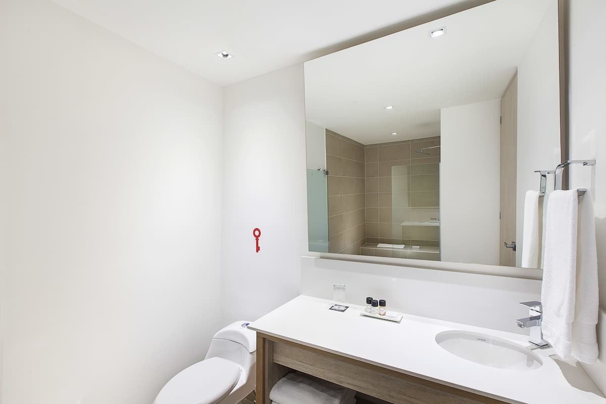 studio | bathroom | shower, free toiletries, hair dryer, towels