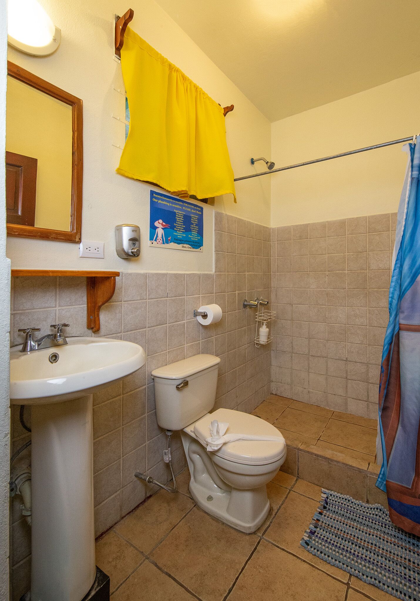 Une salle de bain avec un lavabo, des toilettes et une douche.