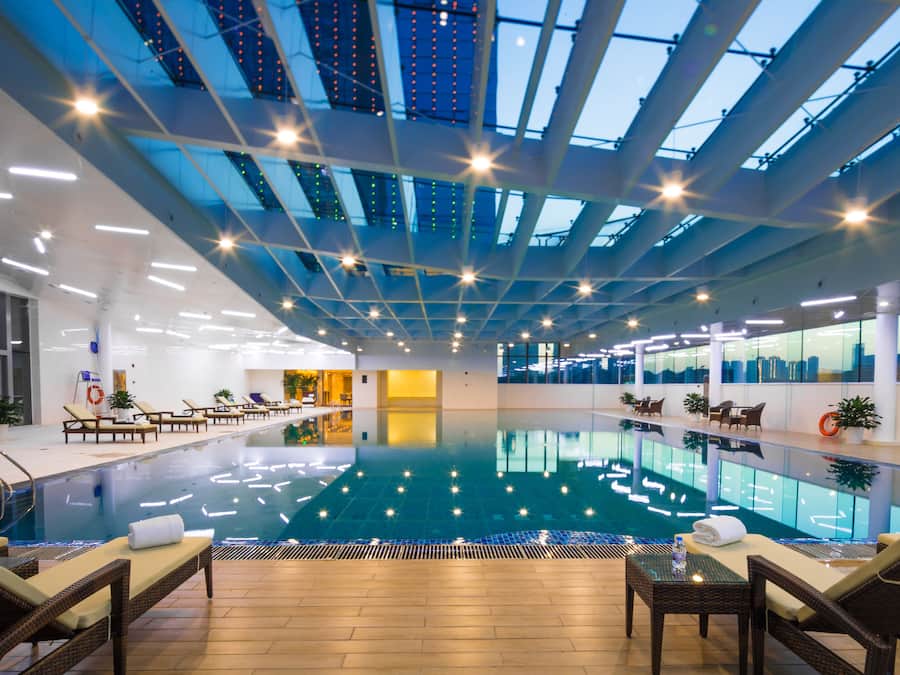 Indoor pool, open 9:00 AM to 10:00 PM, sun loungers, lifeguards on site