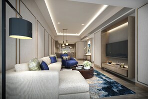 Premier-Apartment, 2 Schlafzimmer | Wohnzimmer | 53-Zoll-LCD-Fernseher mit Kabelempfang, Fernseher