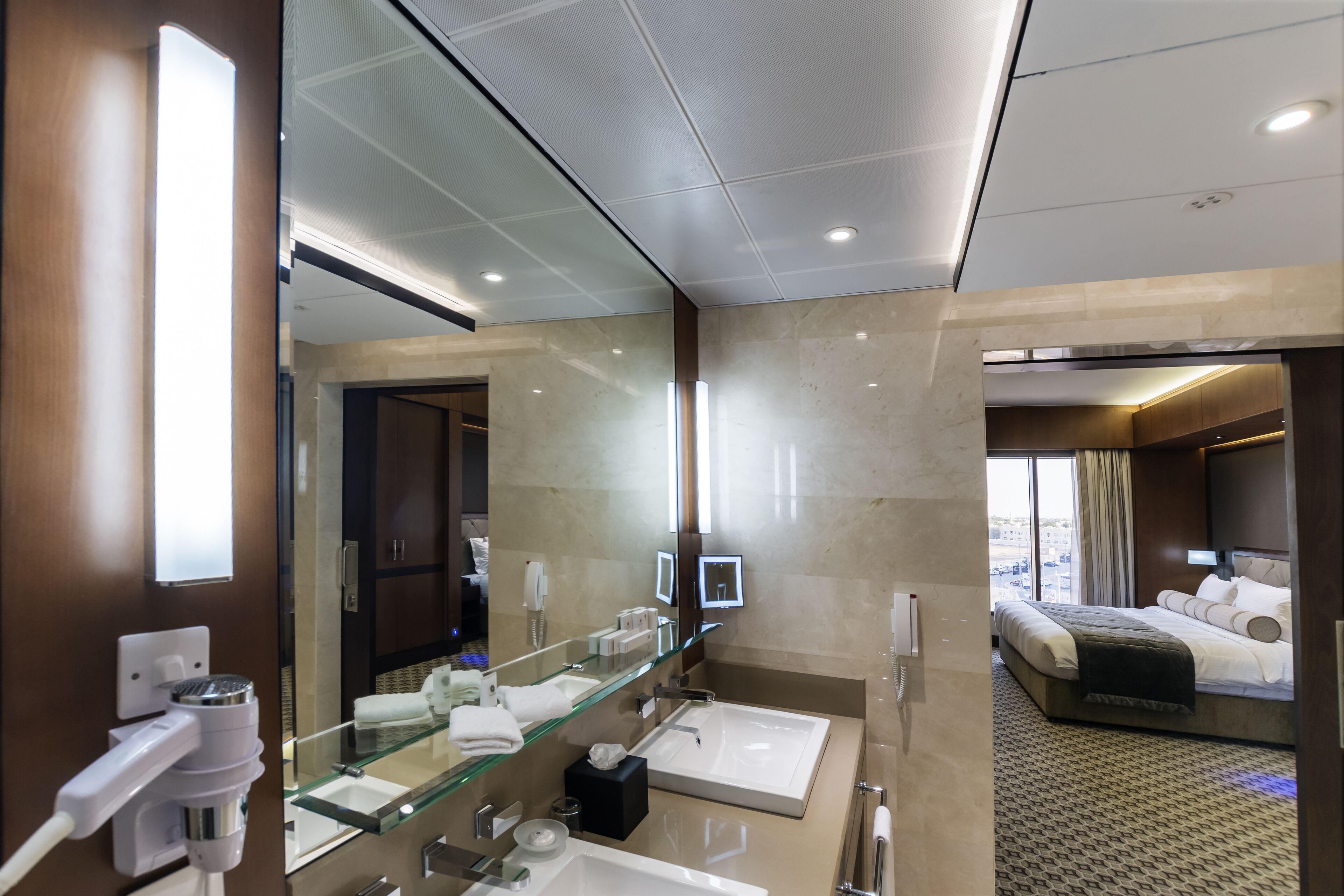 separate bathtub and shower, free toiletries, hair dryer, bathrobes