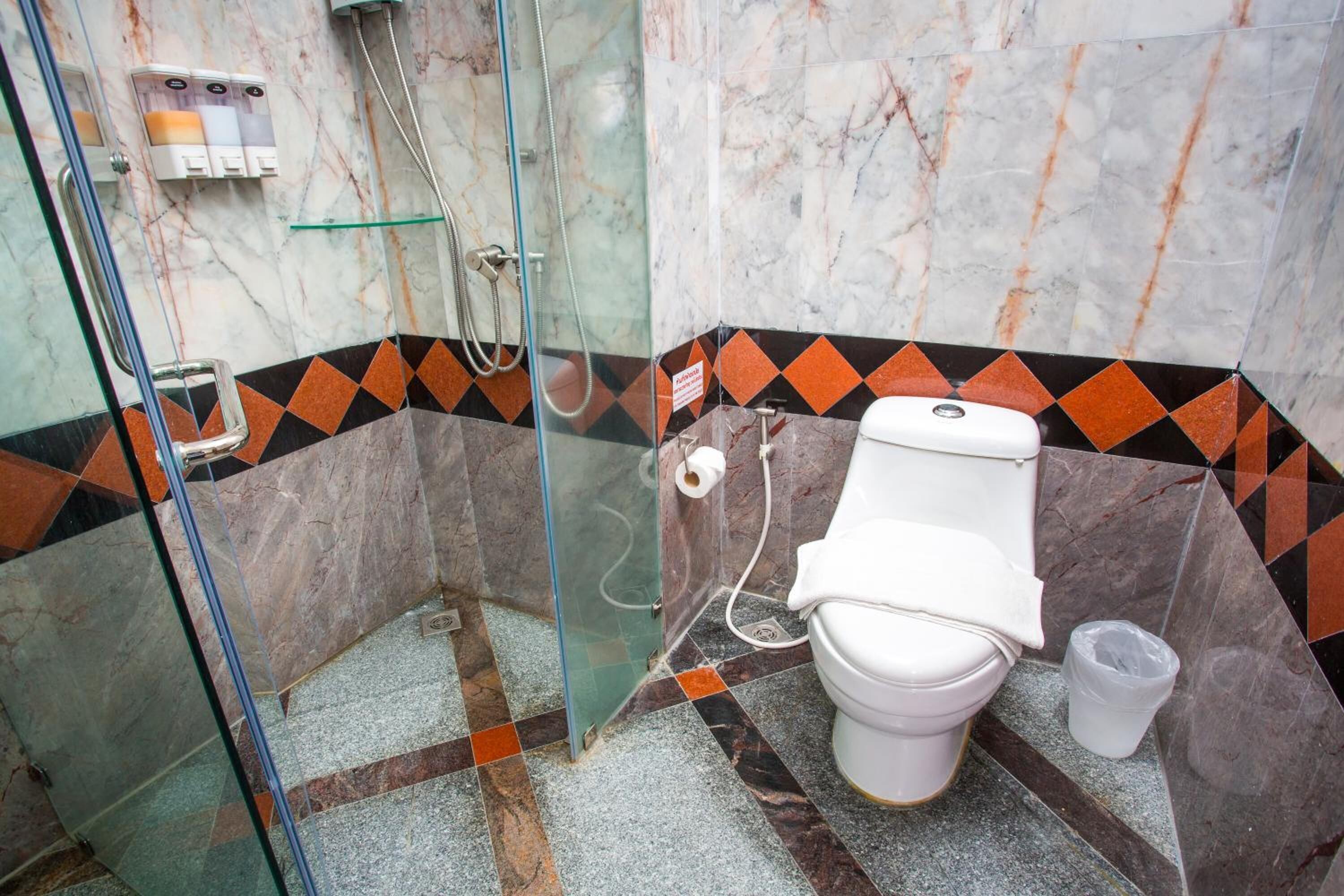 shower, free toiletries, hair dryer, towels